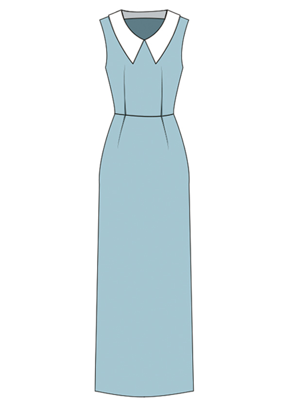 服装效果图-蓝色连衣裙 淑女风 女装