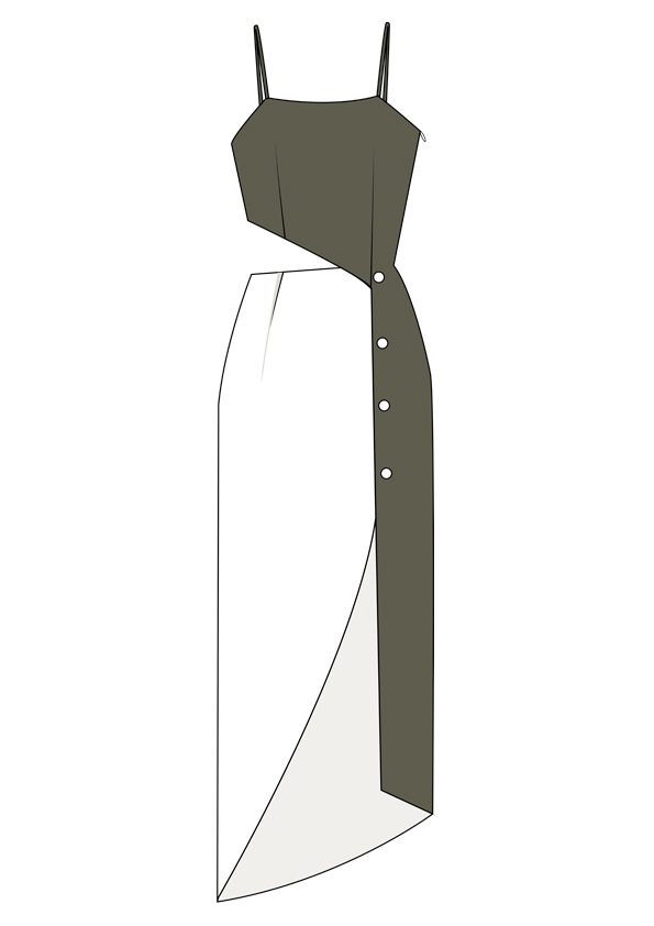服装效果图-拼接连衣裙 小众设计 女装-服装效果图