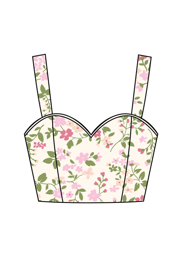 服装效果图-碎花吊带 淑女风 女装