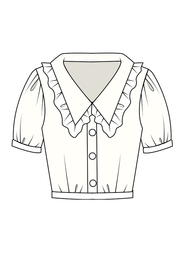 服装效果图-花边领衬衫 日韩风 女装-服装效果图