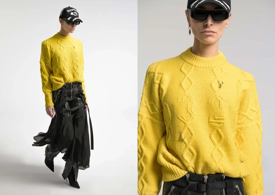  时尚服装品牌032c发布2022的秋冬系列-GUILTY亮黄色针织衫