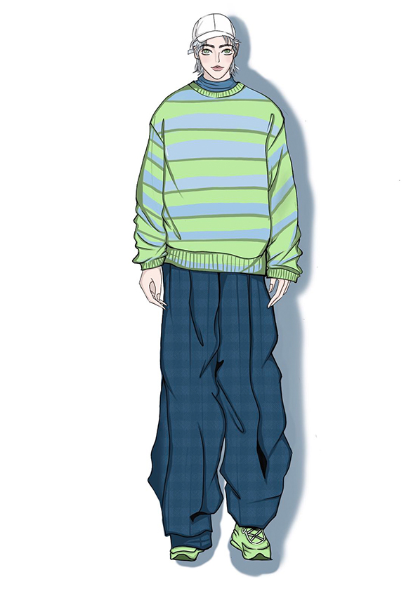 服装效果图-条纹套装 街头嘻哈 男装