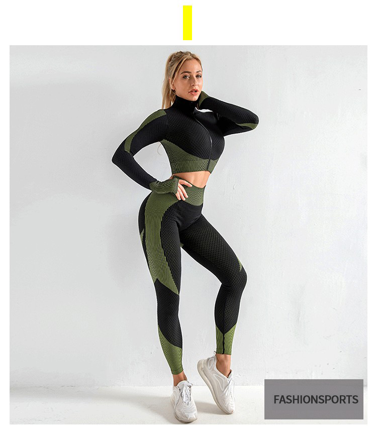欧美大码瑜伽服运动套装健身服长袖上衣防震