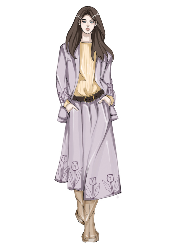 服装效果图-紫色西装 通勤 女装