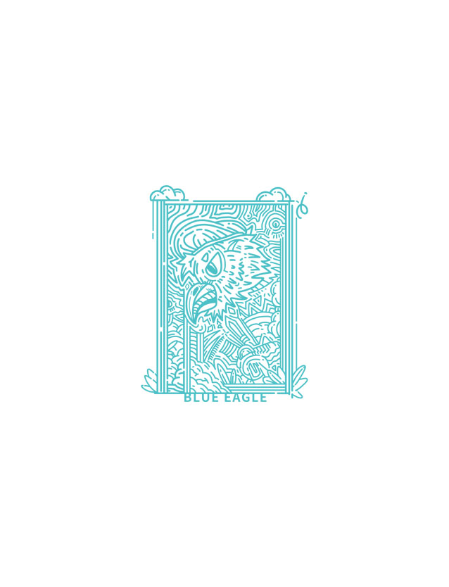 服装效果图-线条蓝鹰 插画 花型图案