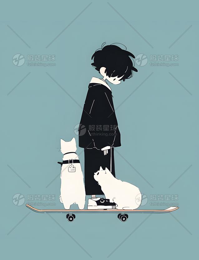 简约男孩与猫