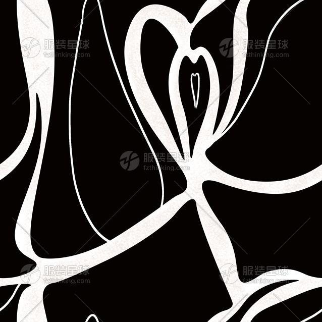 女装黑白花型图案|抽象黑白花卉图案设计-服装星球-xqml