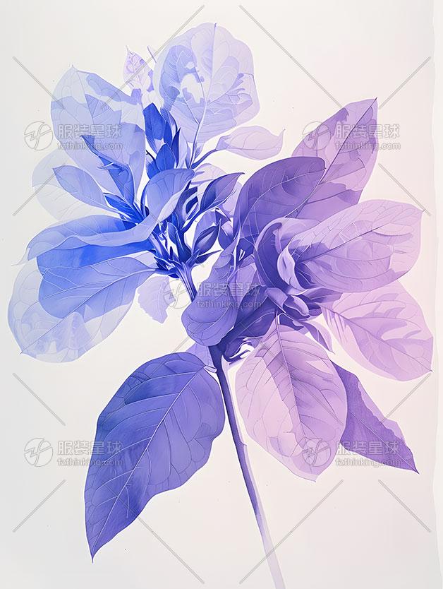 其他花卉花型图案|花型素材紫色水彩花叶图案设计-服装星球