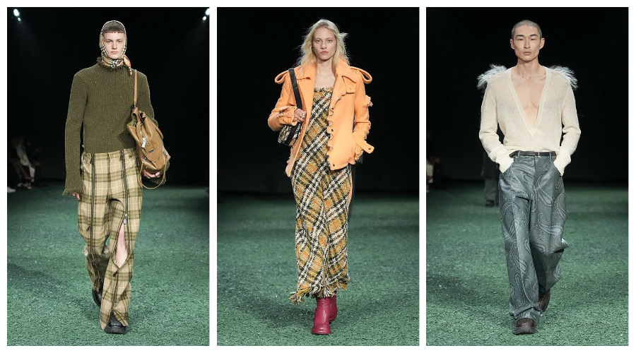 Burberry 2024秋冬系列的格纹与佩斯利图案