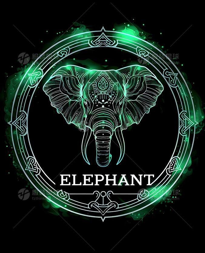 印花图案素材绿光大象