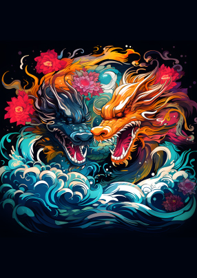双龙出海图案印花