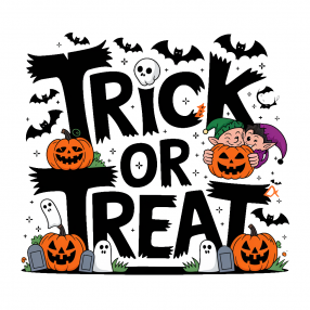 “TRICK OR TREAT”插画印花图案 卫衣/T恤印花图案