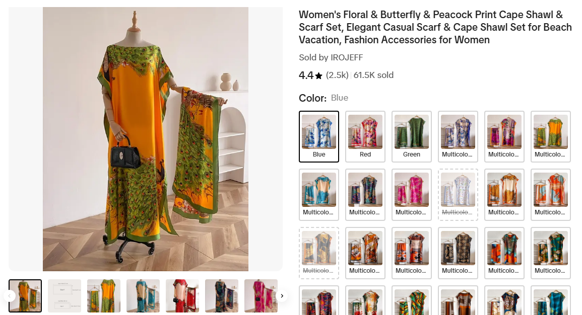 服装跨境电商,非洲印花长袍TikTok Shop美区月销3.8w件